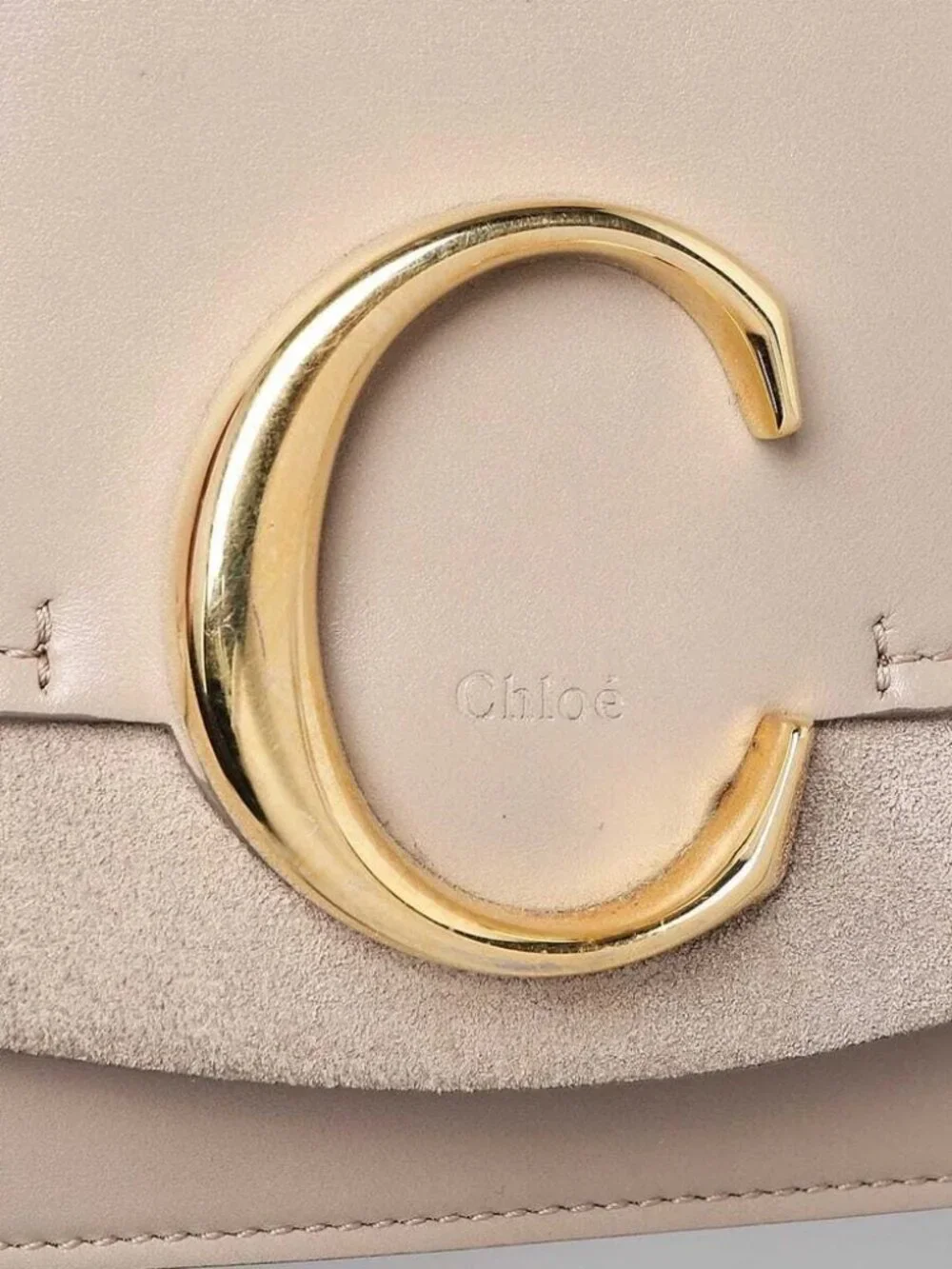 Chloe Motty Grey Calfskin Leather and Suede C Chain Clutch Bag